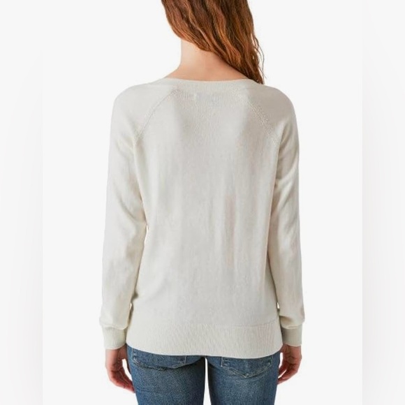 Lucky Brand Women's V-Neck Sweater, Long Sleeves, Side Slits, Cotton Blend - Picture 3 of 10